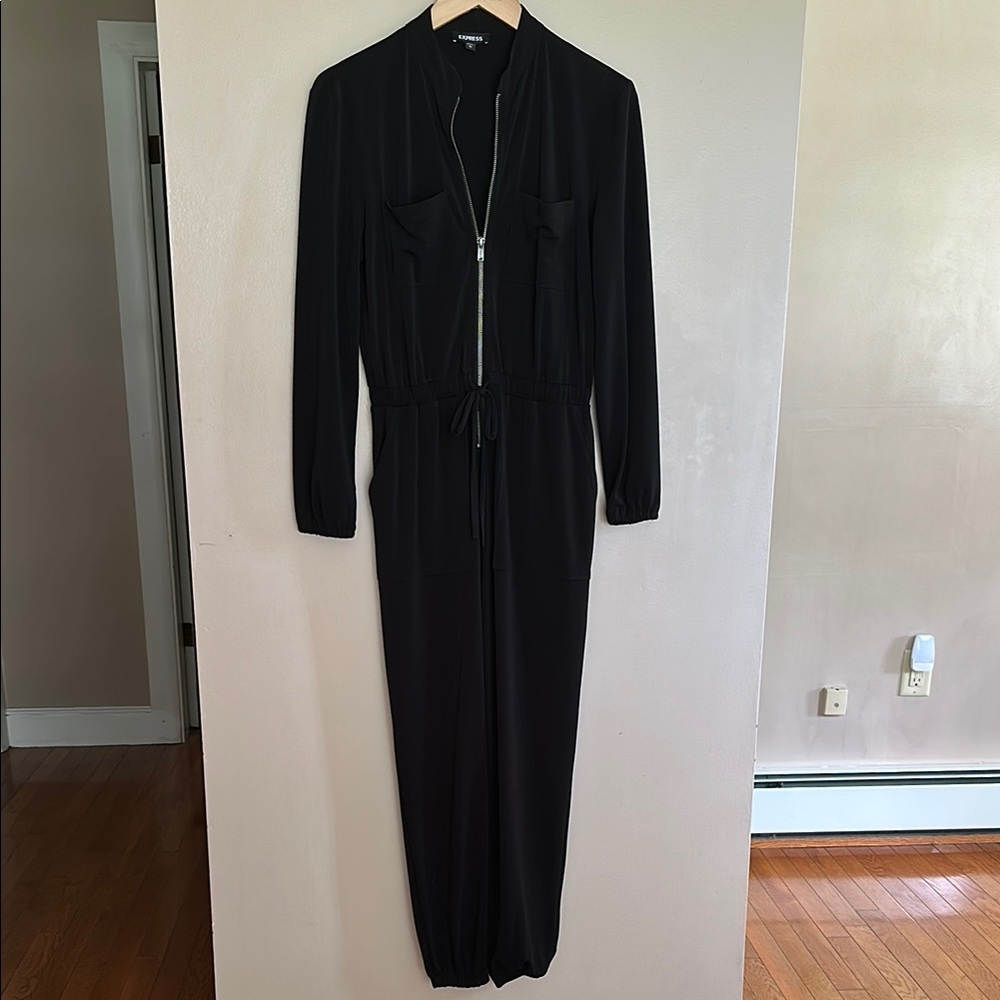 Express Black Long Sleeve Cuffed Jumpsuit